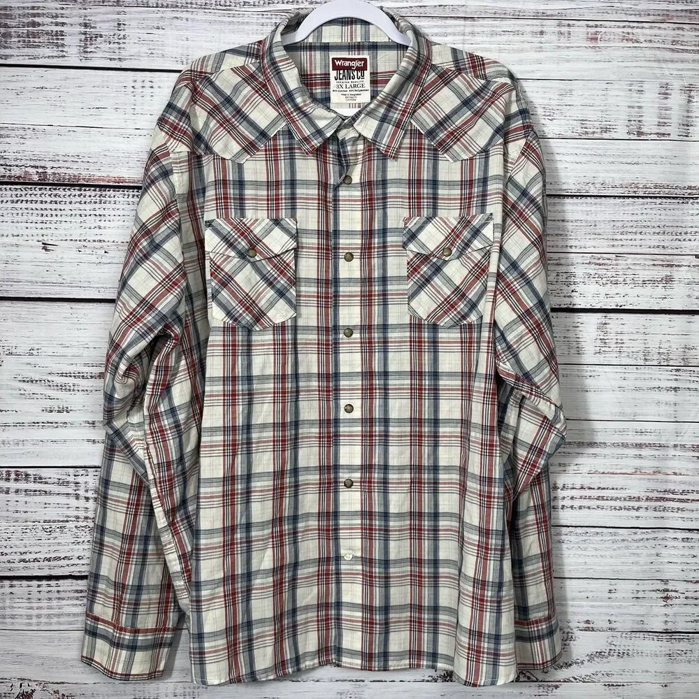 Wrangler Jeans Co 3XL Plaid Cotton Casual Shirt Pearl Snap L/S Western Cowboy